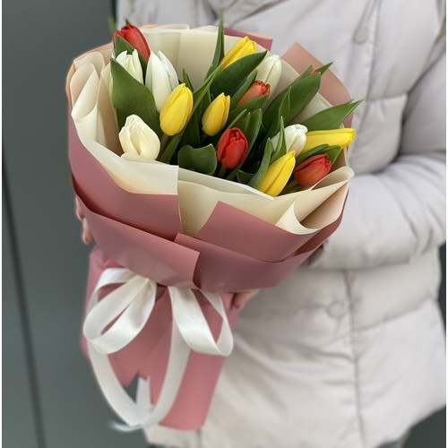 Букет тюльпанів Сонячна веселка 15 шт.